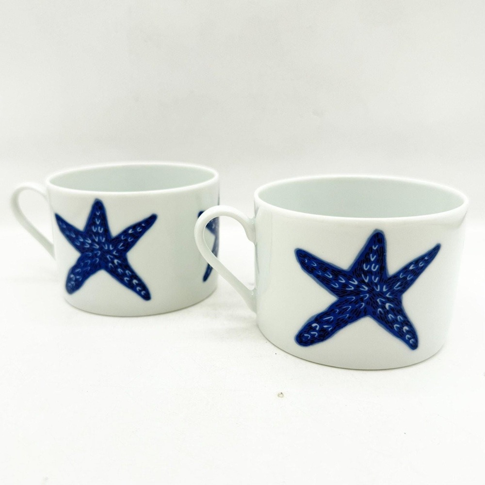 Muirfield Poland Seashore Starfish Demitasse Cups Set 2 Masuda Coastal Cottage